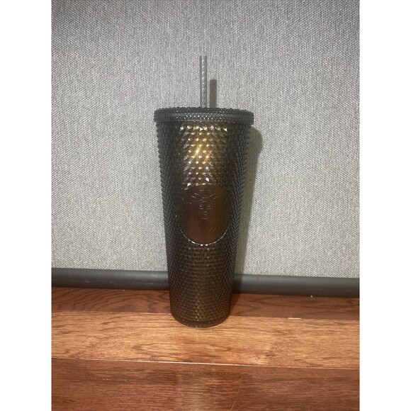 NEW Starbucks Limited Edition Gold Black Dark Studded Cold Cup Tumbler 24oz - Picture 1 of 3